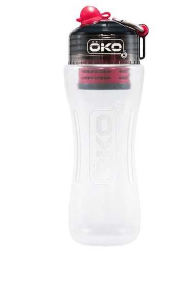 Gourde filtrante ÖKO transparente à bouchon rouge